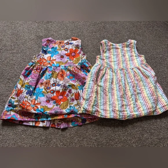 2 Next summer cotton dresses baby girl 6-9 months floral stripes - Picture 8 of 10